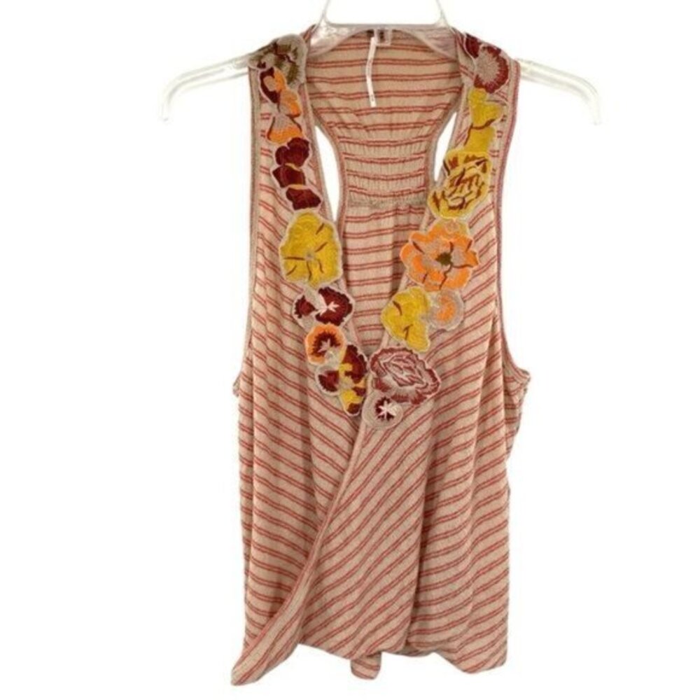 Free People Frida Embroidered Floral Faux Wrap Tank Top